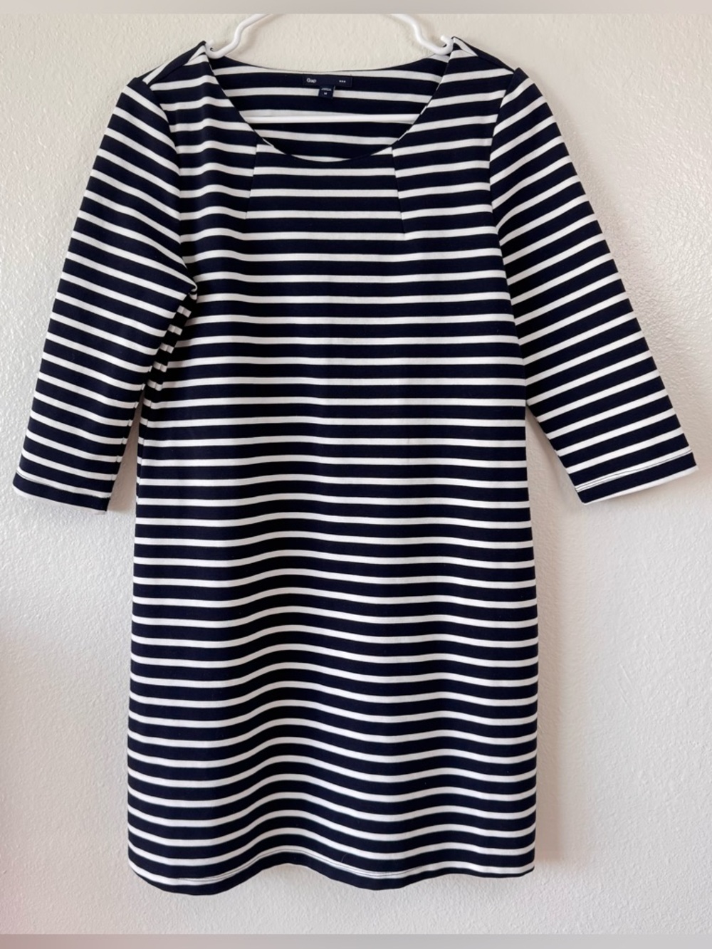 GAP Navy and White Striped Jersey Knee, 3/4 Sleeve, Knee Length Dress - Size M